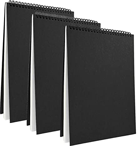 3 Stück A4 Zeichenheft, Skizzenbuch, Zeichenheft mit Hardcover und Spiralbindung, 90 Seiten, geeignet zum Zeichnen, Skizzen, Bleistift, Stift, Aquarellkunst (Schwarz)