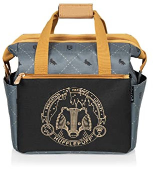 PICNIC TIME Harry Potter Hufflepuff On The Go Lunch Cooler, Soft Cooler Lunch Box, Insulated Lunch Bag, (Black with Yellow Accents)