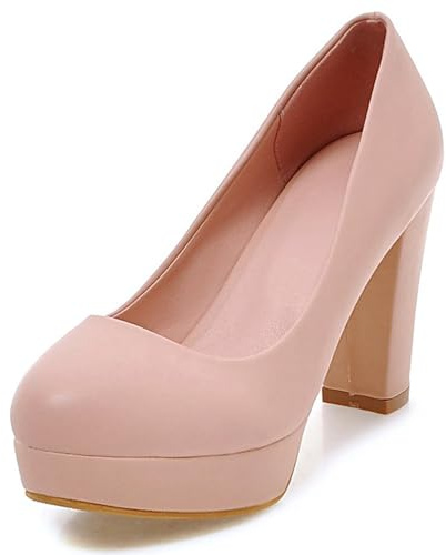 Décolleté con Tacco Largo da Donna, Pompe al Tallone Alto Punta Rotonda Senza Chiusura Scarpe da Sera con Plateau Eleganti Eroaof Rosa Numero 38 EU