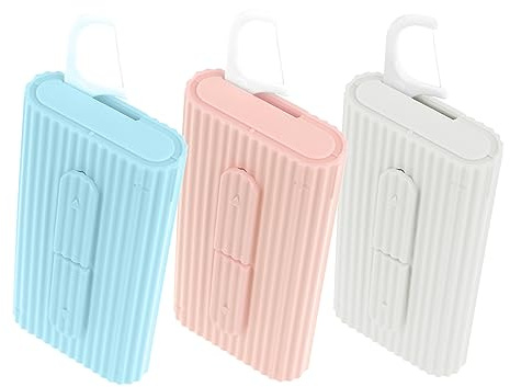WLLHYF Portable Dental Floss Pick Organizer Travel Flosser Dispenser Storage Case Refillable Holder Boxes with 10 Floss Picks for Teeth Cleaning (White, Blue, Pink)
