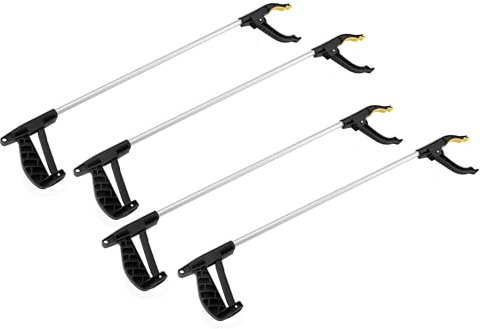 Litter Picker Grabber Reacher Tool Aluminium Rubbish Pick Up Tool with Magnetic Tip Ergonomic Handle Rotating Head Anti-Slip Grip Disabled Mobility Reaching Aids Multi Use Reach Extend Tool (4-Pack)
