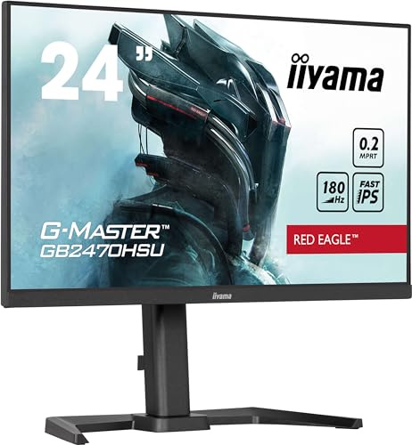 iiyama G-Master Red Eagle GB2470HSU-B6 23.8 inch Fast-IPS LED Gaming Monitor Full HD HDMI DP USB 3.2 0.2 ms 180Hz Adaptive Sync Height Adjustment Pivot Black