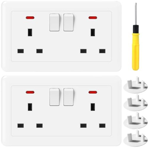 Acmerota Double Switched Converter Power Scoket 13A Double Plug Socket Switched Wall Socket Switched Single to Double Socket Converter，Easy to Install