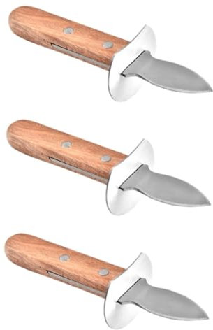 Garneck 3 Piezas cuchillo para ostras de acero inoxidable herramienta para pelar mariscos de concha cuchillo ostras abridor de ostras pela almejas cortador de ostras madera
