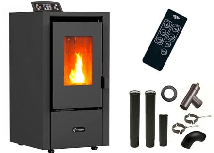 Poêle à granulés air Anita 6,5 kW Noir Sannover + Kit Raccordement Fumisterie (Noir)