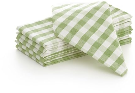 Servilletas Tela Cuadros Vichy - Pack 6 Unidades algodón Resistentes para hostelería 45x45 cm, Color Verde Claro