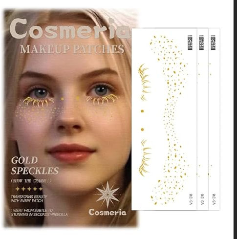 Cosmeria Face Temporary Tattoo with 3 Arches of Glitter Freckles, Skin Friendly and Easy to Use for All Occasions