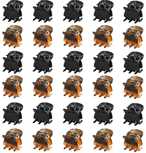 Lot de 30 mini pinces à cheveux en plastique antidérapant pour femmes et filles (noir, marron)