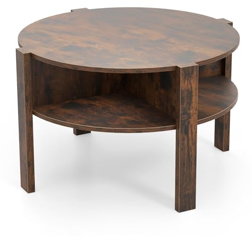 LIFEZEAL Table Basse Ronde à 2 Niveaux, Table de Salon avec Rangement, Meuble de Salon, 74,5 x 74,5 x 45,5 cm, pour Salon, Salle de Réception (Marron)