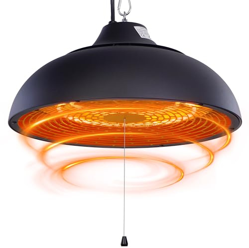 Hanging Patio Heater, Ceiling Mounted, Electric infared Heater, Built in Temperature Control, Suit for Outdoor/Indoor, Garage, Greenhouse, 1500W