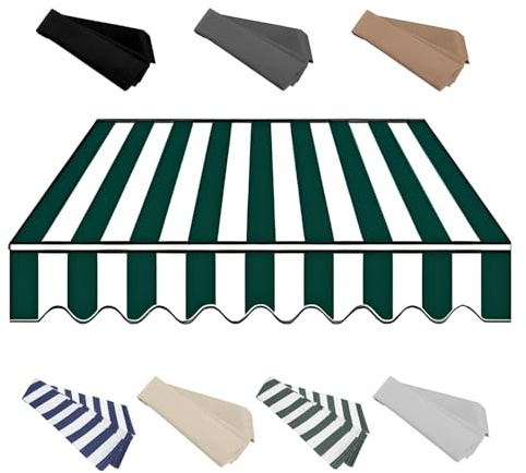Telo di Ricambio per Tende Parasole Retrattile a Braccio da 2.0m 2.5m 3.0m 3.6m 4m 5m, Tende da Sole a Bracci Estensibili per Balcone Esterno Patio Esterno(Dark Green And White,400x300cm)