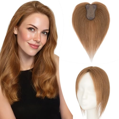 Elailite Hair Topper Donna Capelli Veri Clip 20g 25cm Protesi Toupee Posticci Toupet Silk Lace 8x11cm #6 Marrone Chiaro