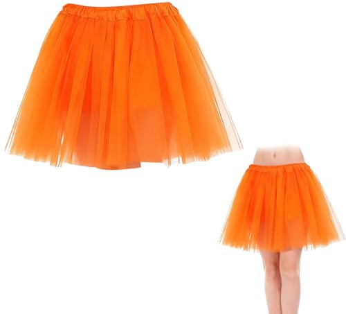 Tüllrock Damen,Tutu Röck, Tüllrock Orange, Klassisch Elastisch 3 Lagig Tüll 80er Rock Tütü Dirndl Damen Kind Kurz, Tanzrock Ballett Tanzkleid für Gothic Rock,Karneval, Geburtstag, Kostüm Party