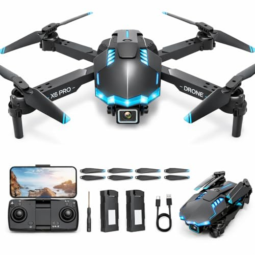 Drone avec Caméra 1080P pour Enfant et Adulte RC Quadricoptère FPV Pliable Drone avec 3D Flip/Maintien d'altitude/Selfie par Geste, Jouets Cadeaux pour Garçons Anniversaire (Black)