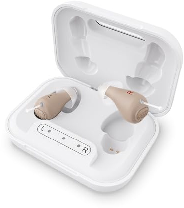 Hearing Aids for Seniors - Charging Case & Rechargeable with 48+ Hour Battery. Enjoy Clear Sound with 2 Earbud Types (Feedback-Free & Comfort Fit). Auto On/Off for Ease