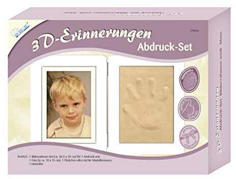 Mammut 129013-3D Erinnerungen Abdruck-Set Bilderrahmen klein, Komplettset mit Holzrahmen (MDF), 1 Pck. Ultra-leichte Modelliermasse und 1 Holzroller, Kreativset für Junge Eltern