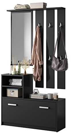 Selsey Julie - Set Arredo Ingresso e Corridoio/Scarpiera e Appendiabiti - Nero