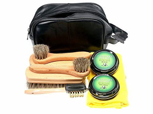 Cathcart Elliot Personalised Shoe Cleaning Kit in Leather Bag with Engraved Horse Hair Brushes & wax polish