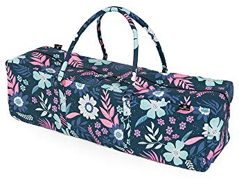 Yoga Studio Borsa da yoga con fiori blu, 71 x 23 x 18 cm, in cotone ricamato con tasche esterne