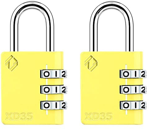 Zarker XD35 Combination Lock, 3-Digit Padlock for School Gym Sports LockerLock, Fence, Toolbox, Case, Hasp Storage (2-Pack, Yellow)