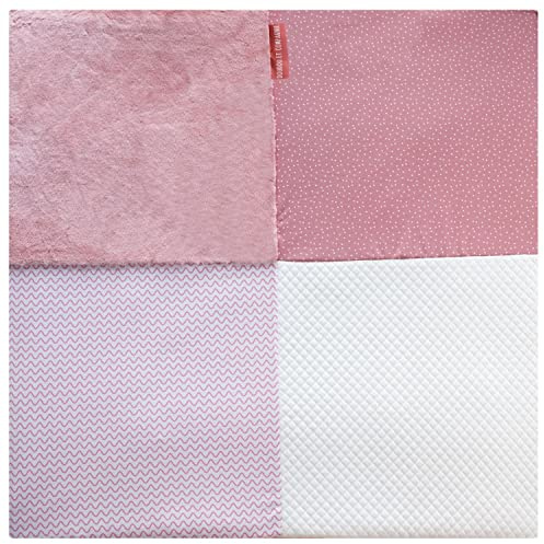 Doudou et Compagnie - Tapis d'Eveil Bébé - Tapis Mosaïque - 100 x 100 cm - Pour Bébé 0-6 Mois - Tapis Rembourré Confort Adapté au Parc - Idée Cadeau De Naissance - Rose/Blanc - Tapidou - DC3713