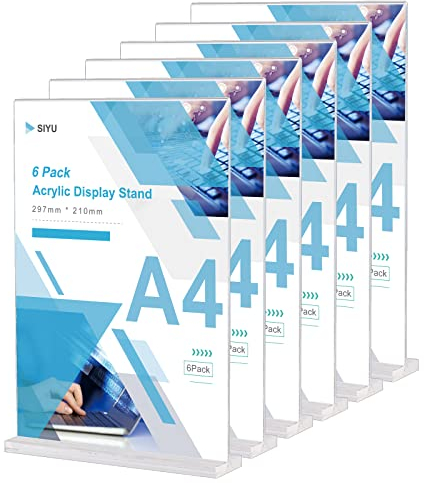 LELADY JEWELRY A4 Ständer Aufsteller Tischaufsteller (6 Stück) A4 Acryl T-Ständer Werbeaufsteller T-Aufsteller Menükartenhalter Speisekartenhalter für Tisch, Laden, Büro, Restaurants, Hotel
