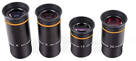 Lot de 4 oculaires ultra grand angle de 66 degrés pour télescope (6 mm-9 mm-15 mm-20 mm) entièrement recouvert de vert accessoires de télescope de 3,2 cm