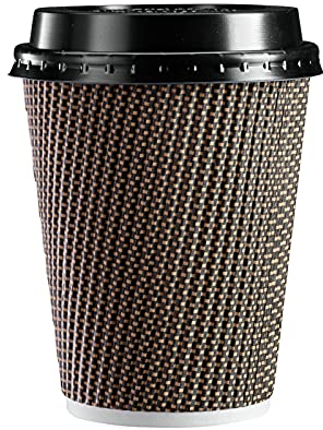 Comfy Package GUSTO [12 oz - 350 ml - 50 unidades] Tazas de papel kraft ondulado aisladas de color marrón con tapas (el color de las tapas puede variar) - Formerly