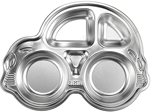 Cabilock Kinderteller Unterteilt Edelstahl Auto Form Menü Tablett Menüteller Kinder Esslernteller Fütterungsschale Geschirrteller Trennteller Kantinentablett Kindergeschirr für Baby Kinder