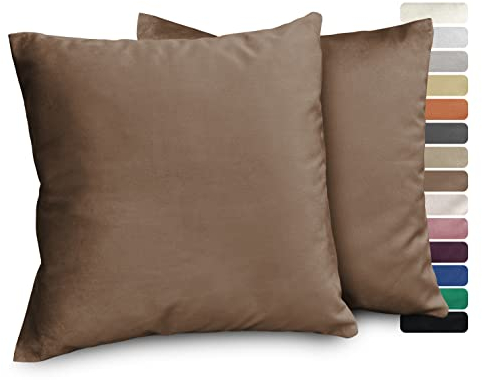 BEAUTEX Lea Samt Kissenhüllen 2er Set, Premium Kissenbezug, Sofa- und Dekokissen, Größe und Farbe wählbar (Braun 45x45 cm)