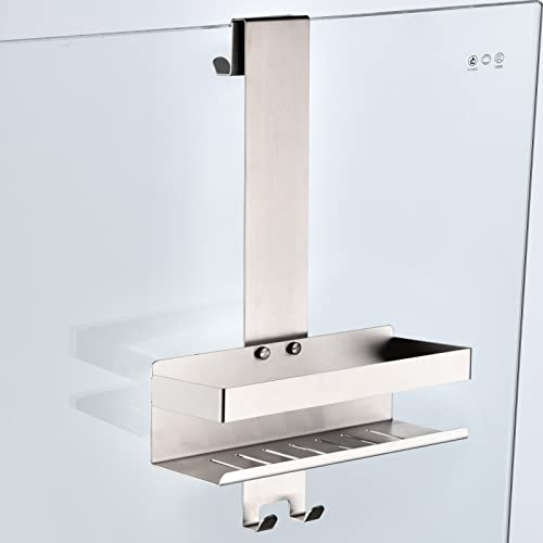 KigKog Duschablage zum Hängen, Duschregal mit Haken Gebürsteter Ohne Bohren Edelstahl, Duschkorb Hängeregal zum Einhängen über die Duschwand für Badezimmer Aufbewahrung，K07-23BN-GL
