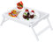 Artmeer Tavolo da letto con gambe pieghevoli, colazione in bambù sul letto per tavolo TV, vassoio per laptop, cibo, vassoio per snack (bianco)