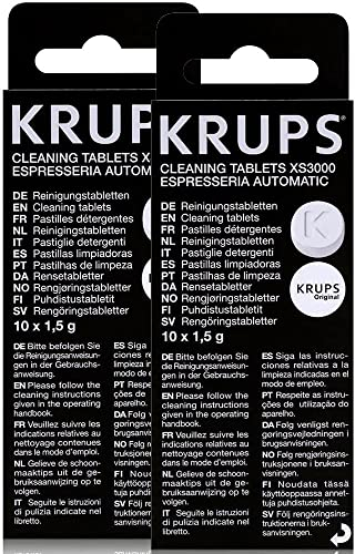Krups Pack de 2 Descalcificador Cafetera XS300010 Pastillas Descalcificadoras Cafetera, Pastillas Krups Limpieza Cafetera, 1,5 gr x 20 unidades