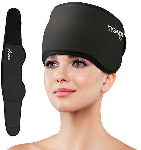 NEWGO Fascia per Emicrania, Cuscino Refrigerante Caldo in Gel per Mal di Testa (Nero)
