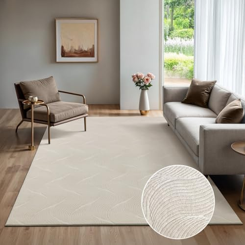 the carpet Rio - Moderner Kurzflor Teppich, weicher und pflegeleichter Anti-Rutsch-Teppich mit 3D-Optik, robust, für Wohnzimmer und Schlafzimmer, Creme, 120 x 160 cm