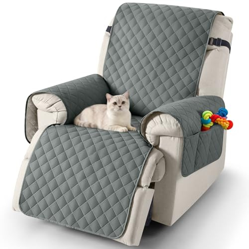 TAOCOCO Funda Sillon Relax Reclinable 1 Plaza, Funda Sofa Impermeable para Mascotas con Bolsillo, Ajustable Elástico, Fundas Sillon Relax Reclinable Antiarrays y Antimanchas(Gris Oscuro, 55×231cm)