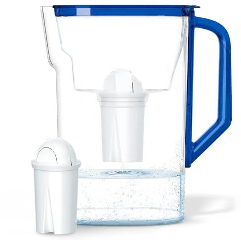 Wessper Wasserfilterkanne 2.7 L | Ersatz für Aquaphor Standard, Brita Classic, Dafi Classic | für Kühlschranktür mit manueller Filterverschleißanzeige | Wasserfilterkanne + Wasserfilter – Blau