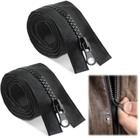 2Pezzi Cerniera Lampo lunga 60cm, Cerniere Lampo in Resina Nero per Cucito e Artigianato, Ideali per Stoffa, Vestiti, Borse, Cuciture a Macchina e Tessuto di Cotone, Cerniera Lampo Separabile
