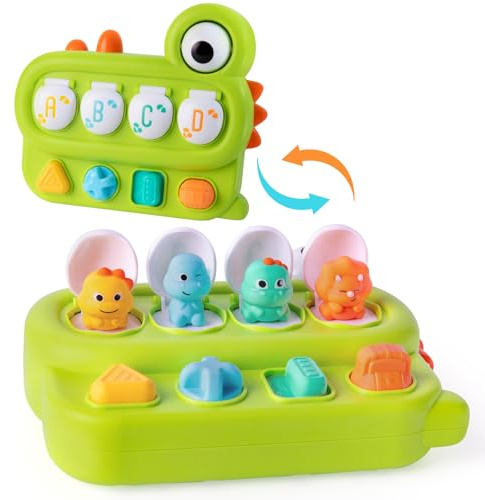 Cause and Effect Pop Up Dinosaur Baby Toy 6-12 Months, Sensory Early Learning Fine Motor Skills Toy for Toddler Boy Girl 9 11 Months