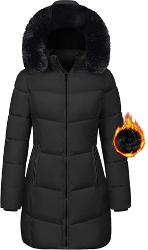 Tuopuda Cappotto Giubbotto Donna Invernale Giacca Cappotti Imbottita Caldo Parka Slim Fit Felpa con Cappuccio in Pelliccia Staccabile Giacche Trapuntato Giaccone Outdoor, Nero, XL