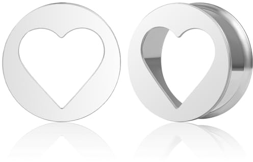 DOEARKO Örontunnel hjärtform öra flesh tunnel plugg rostfritt stål dubbla utsvängda pluggar tunnlar stretch expander piercing smycken för män och män 8–19 mm, 12MM, Rostfritt stål, Rostfritt stål
