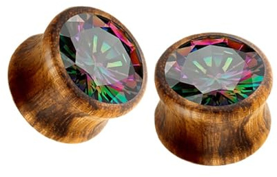 Tolldek 2 pezzi 8-16 mm Flesh Tunnel Plug Flesh Tunnel in legno con zirconi, orecchini colorati per uomini e donne, 8 mm, Legno, Zirconia cubica