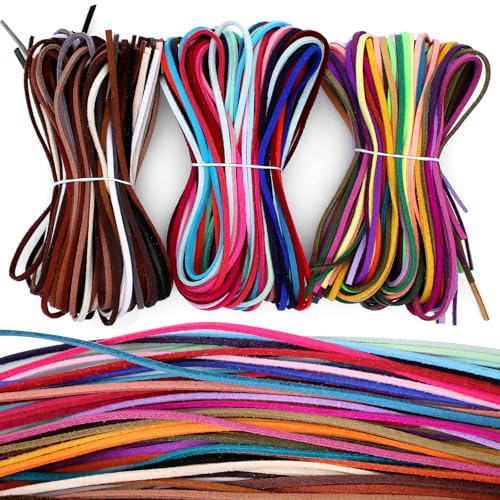 NVGFTG 60pz Cordino Corde Pelle per Collane Bracialetti, 3 mm × 1 m Colorato Cordino Cuoio, Cordoncino in Pelle Scamosciata Corda Di Cuoio, 60 Colori