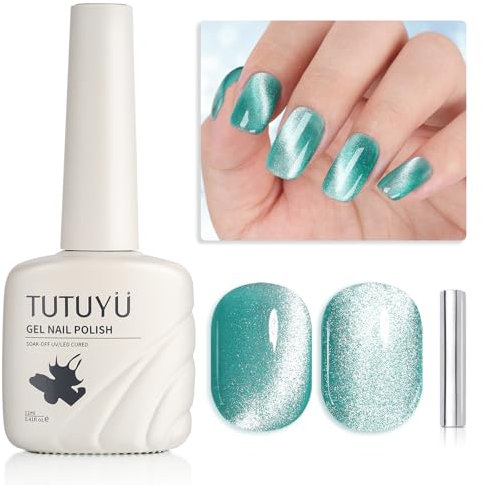 TUTUYU Light Blue Cat Eye Gel Nail Polish - Holographic Blue Gel Polish Perfect for DIY at Home & Gift for Nail Art Lovers!