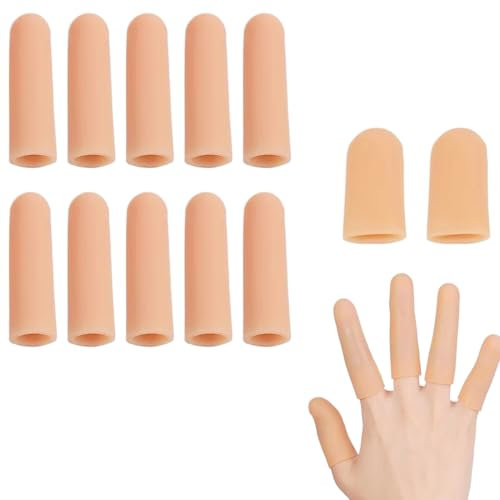 JEYORZY 12 pezzi di gel per dita,2 Misure Ditali in Silicone per Dita, proteggi dita mano,speciali copridito elastici per le dita, guanti per dita, protezioni per dita per ferite(Nudo) ﻿