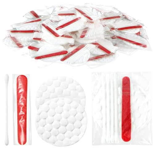 100Pcs Hotel Vanity Set, Individually Wrapped Hotel Amenities Bulk, Disposable Hygiene Kit with Cotton Pads, Cotton Swabs, Nail File for Hotels Makeup Toiletries, Vanity Set