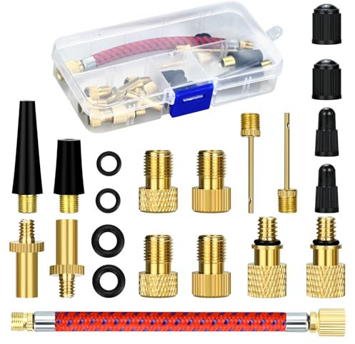 Fahrradventil Adapter Set, 21 Stück Fahrrad Ventiladapter Ventil Adapter, Französisches Ventil Adapter, Autoventil Adapter, Kompressor Ventil Adapter, Flickzeug Fahrrad, Luftpumpe, Ballnadel (A)