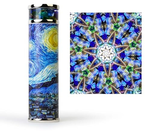 The Starry Night Rotatable Kaleidoscope,5.5 Handmade Full Visual Kaleidoscope for Adults,Natural Crystal Gems Stone Oil-Filled Core Box,Vintage Gift Box,Anniversary Birthday Gift for Man Woman
