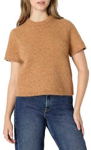 Amazon Essentials Jersey de Manga Corta de Mohair Sintético de Corte Holgado Mujer, Camel Mezcla, M