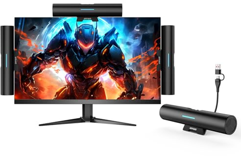 Computer Speakers for Desktop PC Monitor, USB or Type C Plug-in Soundbar, Clip-On Speaker, Wired Laptop Gaming Speakers with Volume Wheel & One-Touch Mute, Compatible with Mac Windows iPhone iPad